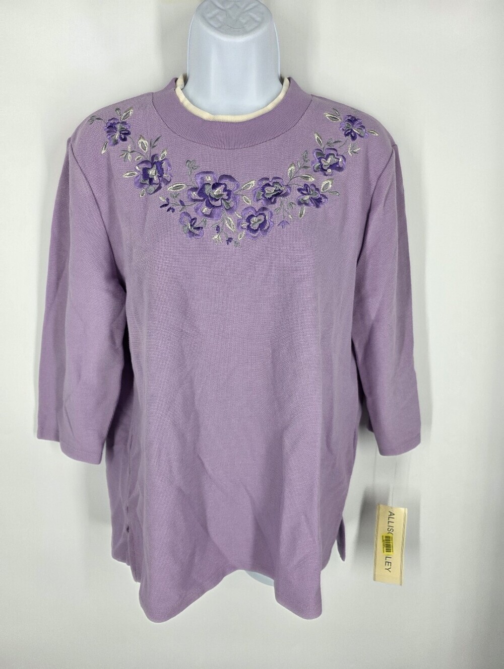 Allison Daley Vintage Purple Waffle Knit Top Floral Embroidered S NWT